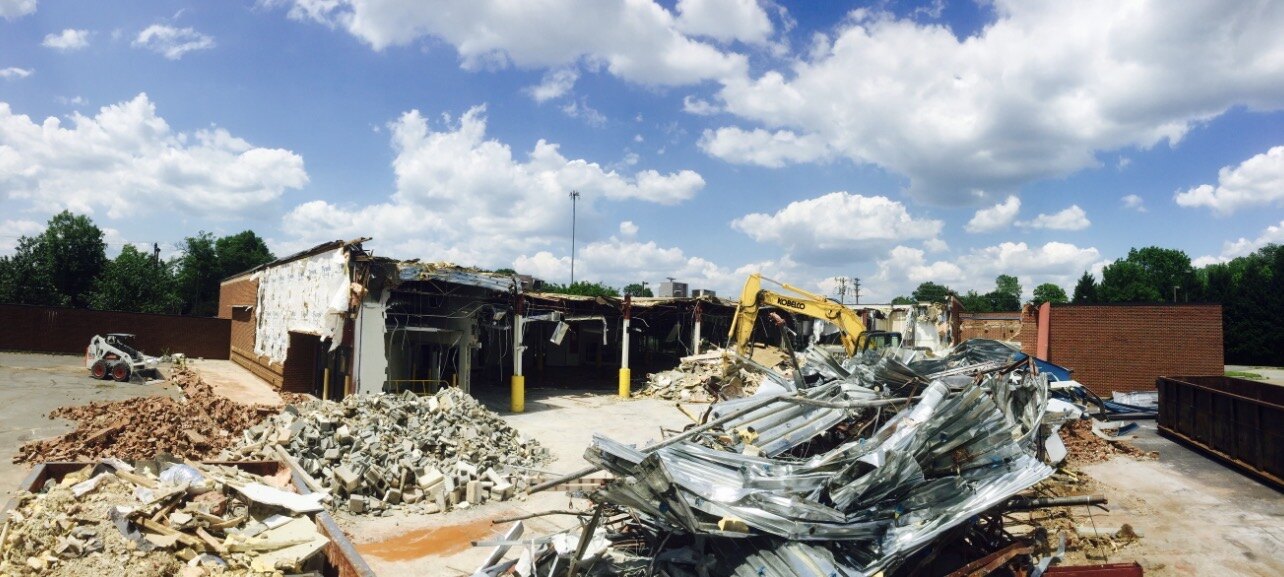 Low-rise structure during complete demolition and material separation
